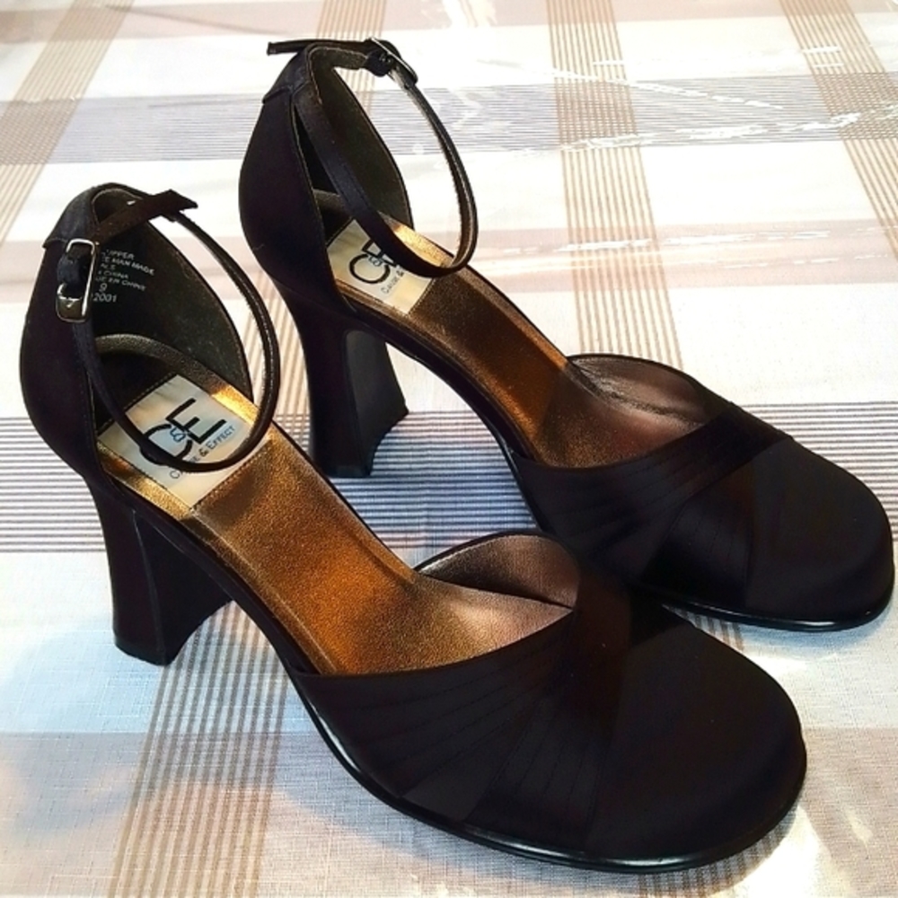Women’s Satin Shoes, 3.5” Heels, Black, (size 9)